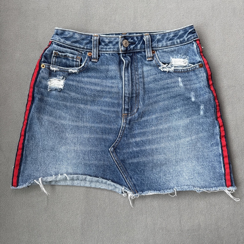 Abercrombie and Fitch Skirt Womens 2 26 Blue Zoe ALine Cut‎ Off Distressed Y2K